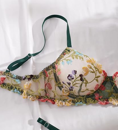 Sexy Floral Embroidered Flower Mesh Underwire Push Up Lingerie Set - Image 2