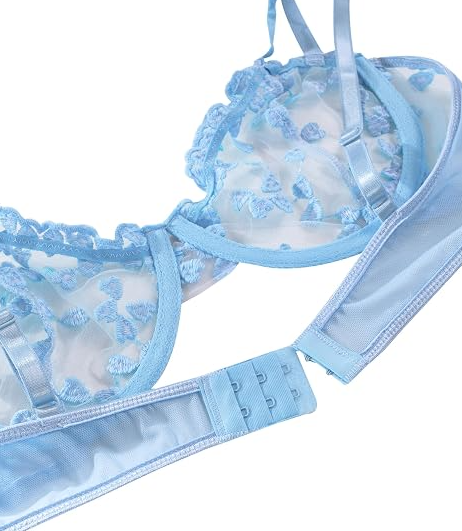 Sexy Underwire Cute Push Up Strappy Embroidered Mesh Sheer Lingerie Set See Through Panty Bra - Image 2