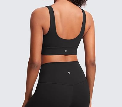 Womens U Back Sports Bra - Scoop Neck Padded Low Impact Yoga Bra Workout Crop Top with Built in Bra