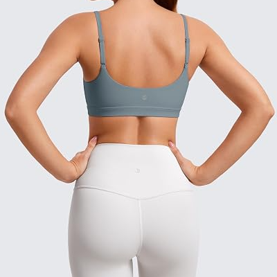 Womens Adjustable Spaghetti Strap Sports Bra - Scoop Neck Wireless Padded Bra Yoga Workout Crop Top