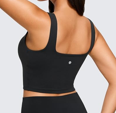 Womens Square Neck Longline Sports Bra - Workout Crop Tank Tops Padded with Built in Shelf Yoga Bra