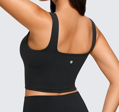 Womens Square Neck Longline Sports Bra - Workout Crop Tank Tops Padded with Built in Shelf Yoga Bra